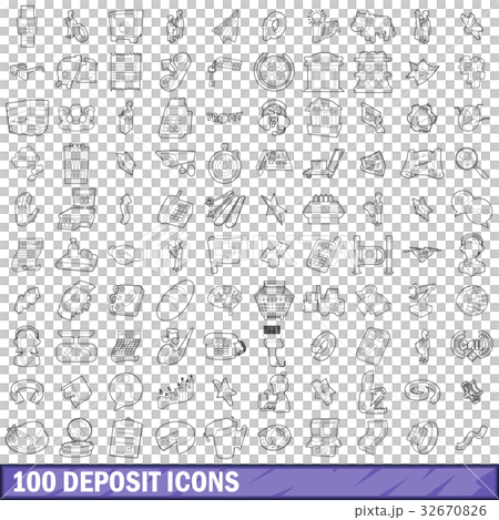 100 deposit icons set, outline style 32670826