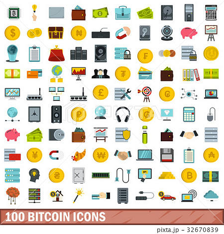 100 bitcoin icons set, flat style 100 bitcoin icons set, flat style 32670839