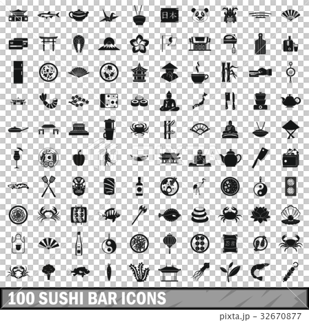 100 sushi bar icons set, simple style 100 sushi bar icons set, simple style 32670877