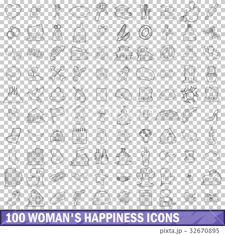 100 woman happiness icons set, outline style - Stock Illustration ...