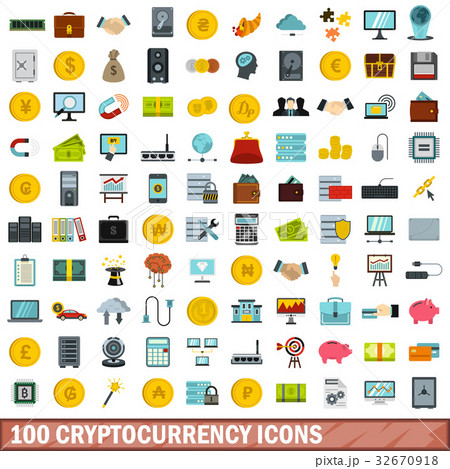 100 cryptocurrency icons set, flat style 32670918