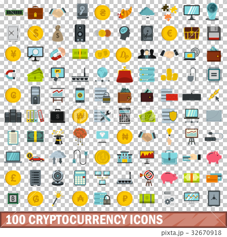 100 cryptocurrency icons set, flat style 32670918