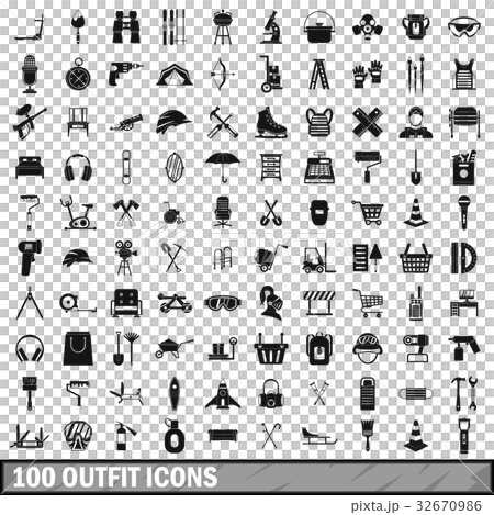 100 outfit icons set, simple style 32670986