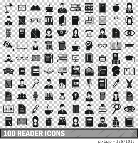 100 reader icons set, simple style 32671015