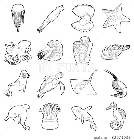 Ocean animals fauna icons set, outline style Ocean animals fauna icons set, outline style 32671038