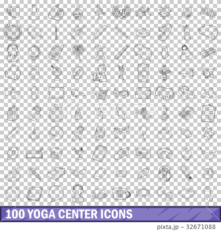 100 yoga center icons set, outline style 100 yoga center icons set, outline style 32671088