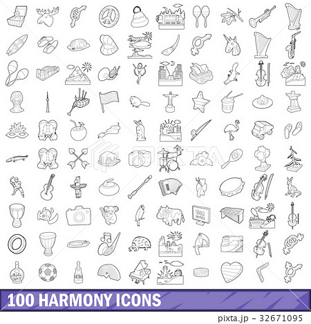 100 harmony icons set, outline style 100 harmony icons set, outline style 32671095