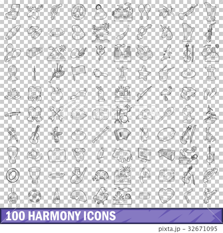 100 harmony icons set, outline style 100 harmony icons set, outline style 32671095
