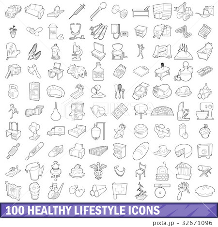 100 healthy lifestyle icons set, outline style 100 healthy lifestyle icons set, outline style 32671096