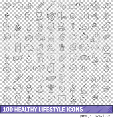 100 healthy lifestyle icons set, outline style 100 healthy lifestyle icons set, outline style 32671096