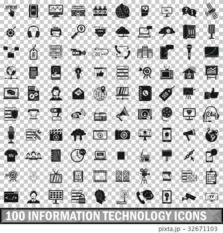 100 information technology icons set, simple style 32671103