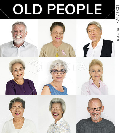 Set of Diversity Senior Adult People Face Expression Studio Collage Set of Diversity Senior Adult People Face Expression Studio Collage 32673801
