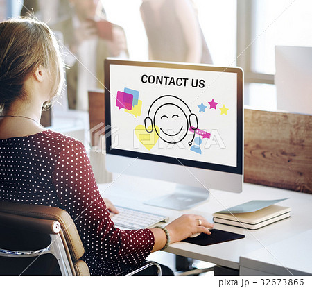 Illustration of contact us online customer services on computer 32673866
