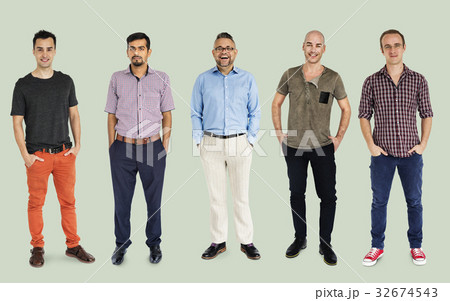 Diversity Adult Men Set Gesture Standing Together Studio Isolated 32674543