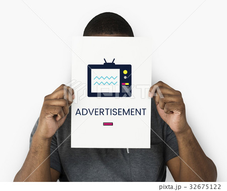Man holding banner of TV broadcast media entertainment Man holding banner of TV broadcast media entertainment 32675122