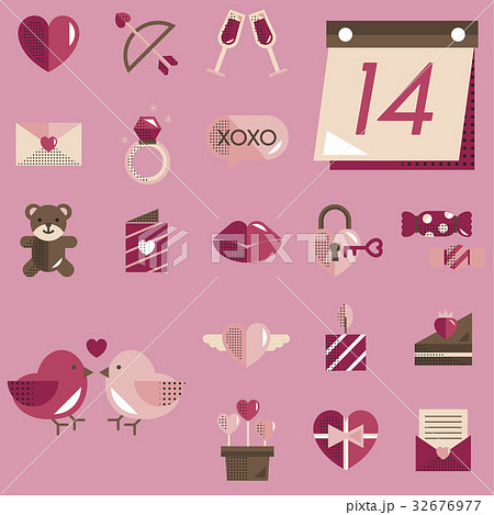 February Happy Valentine Icon Set Vector 32676977