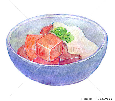水彩イラスト　食品　まぐろやまかけ 32682933