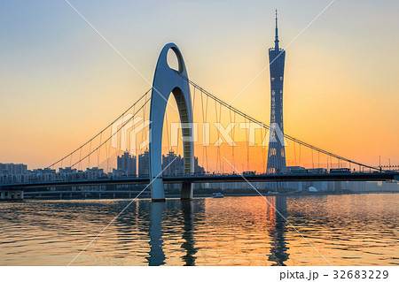 Modern bridge in Zhujiang River Modern bridge in Zhujiang River 32683229