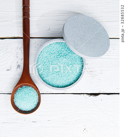 Sea salt on white table Sea salt on white table 32685532