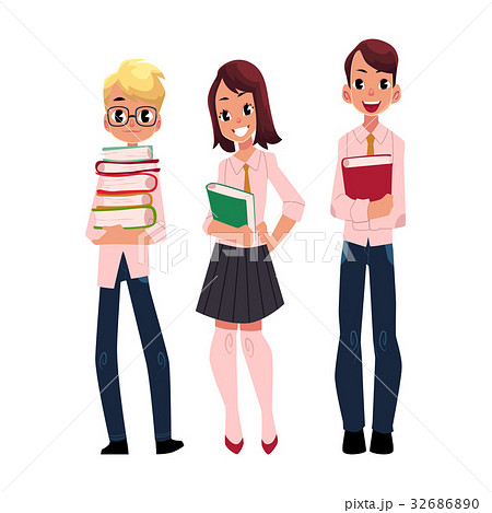 Three students, pupils, school kids with books 32686890