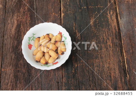 Sago beetle worm, Red palm weevil, Fried in cup 32688455