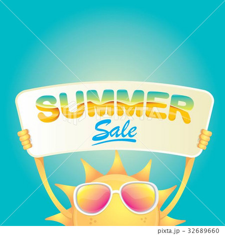 vector summer happy sun holding sale offer sign vector summer happy sun holding sale offer sign 32689660