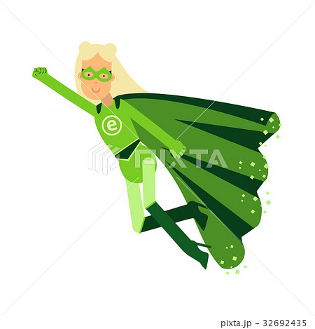 Ecological superhero blonde woman in green costume Ecological superhero blonde woman in green costume 32692435