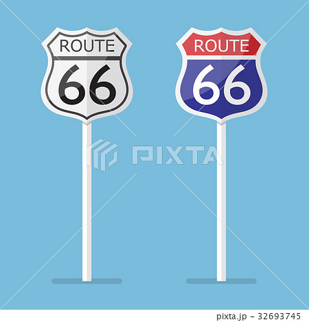 ルート66　ROUTE66　◆　手描きイラスト入り　ツナギ　USED　水色　2L Route 66 Sign Clip Art, Hand-drawn Road-trip Line Art, Americana