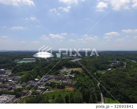ドローン 空撮 埼玉県 所沢市 メットライフドーム 西武ドーム 高度100mの写真素材