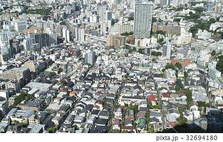 東京風景　都心の街並み　恵比寿　白金方面　戸建て住宅とマンション 32694180