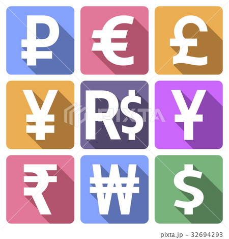 Currency flat icons with long shadow Currency flat icons with long shadow 32694293