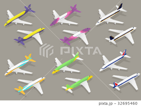 White Passenger Airplane Color Icon Set Isometric 32695460