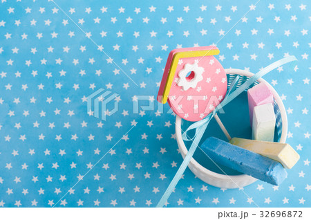 Blue white stars background with chalk 32696872