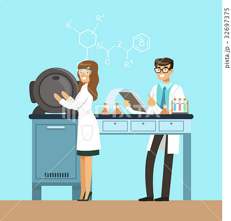Scientists testing chemical elements, interior of Scientists testing chemical elements, interior of 32697375