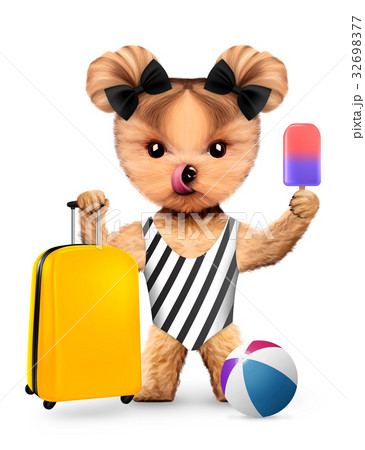 Animal in swimwear holding travel luggage 32698377