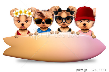 Animal standing behind big surfboard 32698384