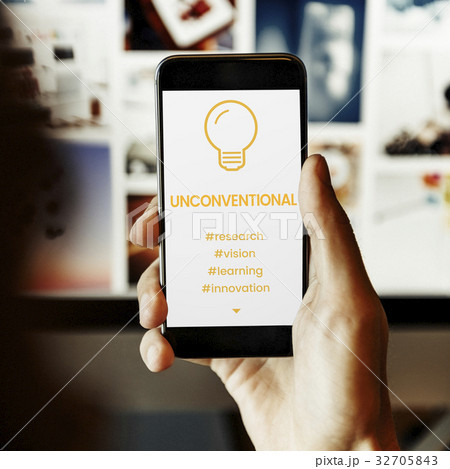 Hand working on digital device network graphic overlay 32705843