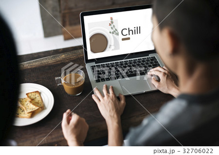 Illustration of coffee cup decoration cafe commercial on laptop 32706022
