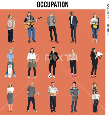 Various of occupation job people full body set standing with smiling on background 32707459