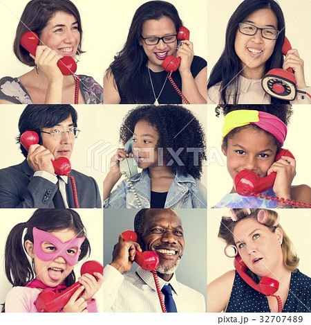 Set of Diverse People Using Telephone Studio Collage Set of Diverse People Using Telephone Studio Collage 32707489