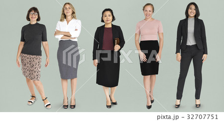 Diversity Women Set Gesture Standing Together Studio Isolated 32707751