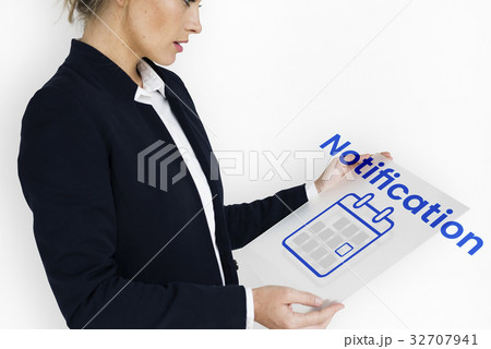 Woman planning with illustration of personal organizer calendar 32707941