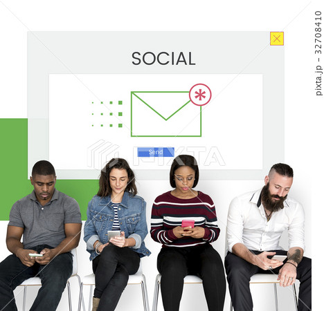 Group of people using digial devices with email icon Group of people using digial devices with email icon 32708410