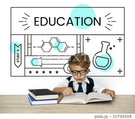 Little kid with illustration of science chemistry experiment study 32708509