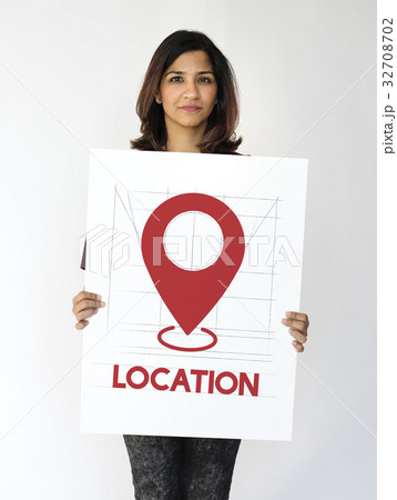 Woman holding billboard network graphic overlay Woman holding billboard network graphic overlay 32708702