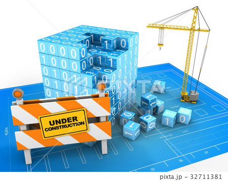 3d illustration of binary cube with crane 3d illustration of binary cube with crane 32711381