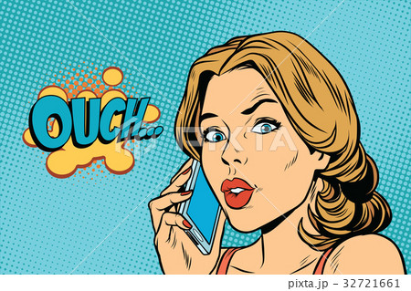 ouch woman speaks on the smartphone ouch woman speaks on the smartphone 32721661