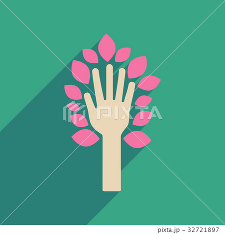 Flat web icon with long shadow leaves hand 32721897