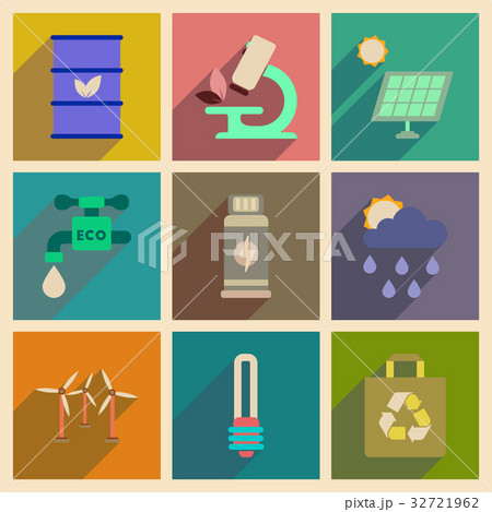 Concept of flat icons with long shadow ecology Concept of flat icons with long shadow ecology 32721962