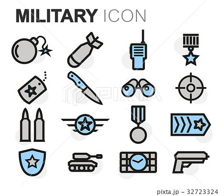 Vector flat line military icons set 32723324